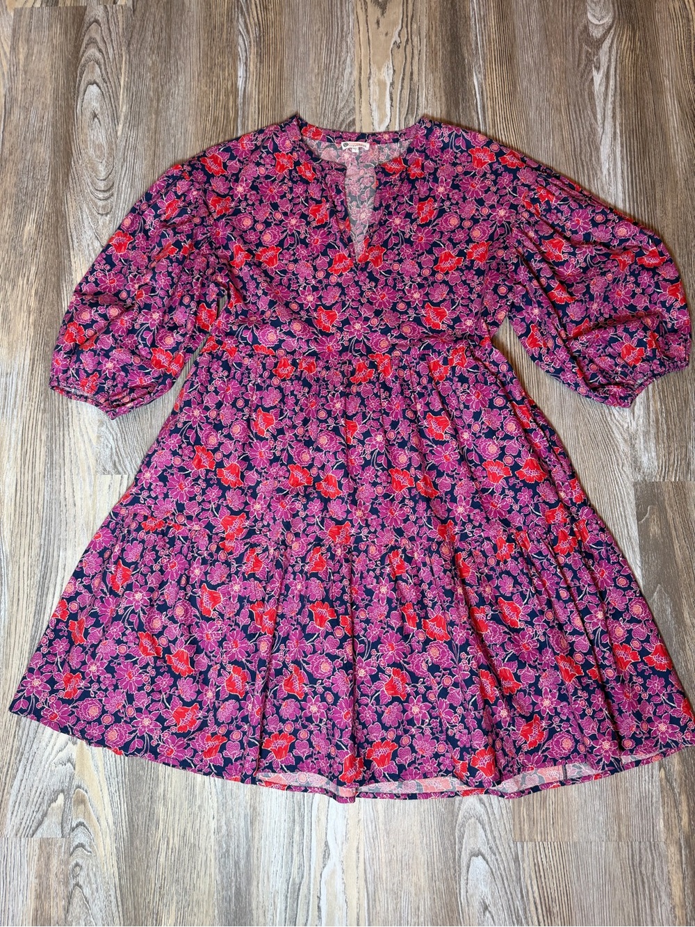 SUNDRY for Evereve Anywhere Ditzy Floral Pink Red Navy Mini Dress Size 1 Small - Picture 7 of 11